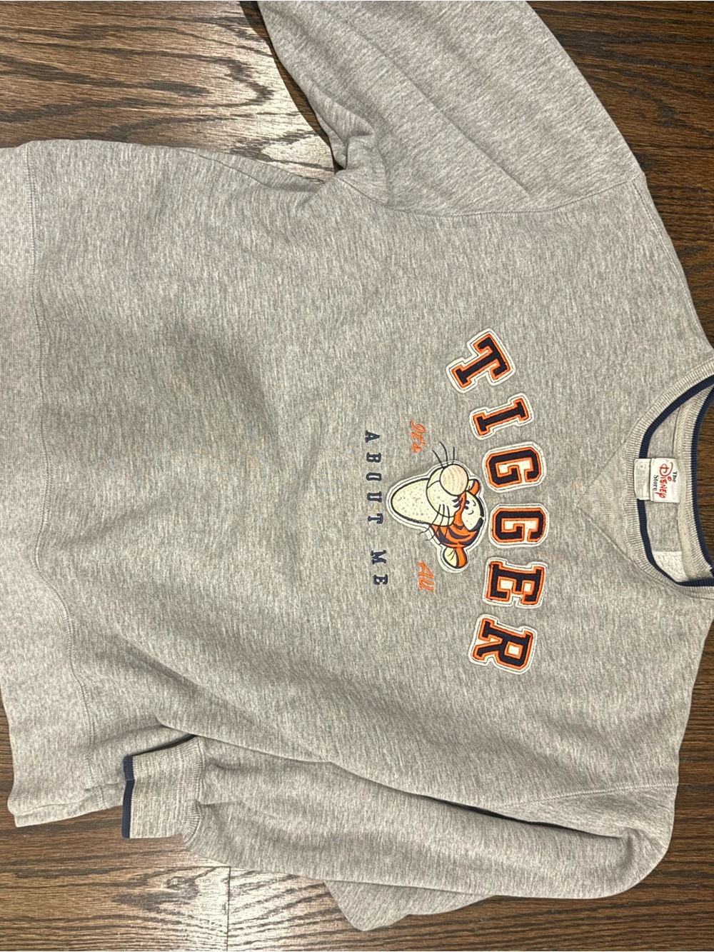 Disney Men’s Gray Crewneck Sweater with Navy Trim